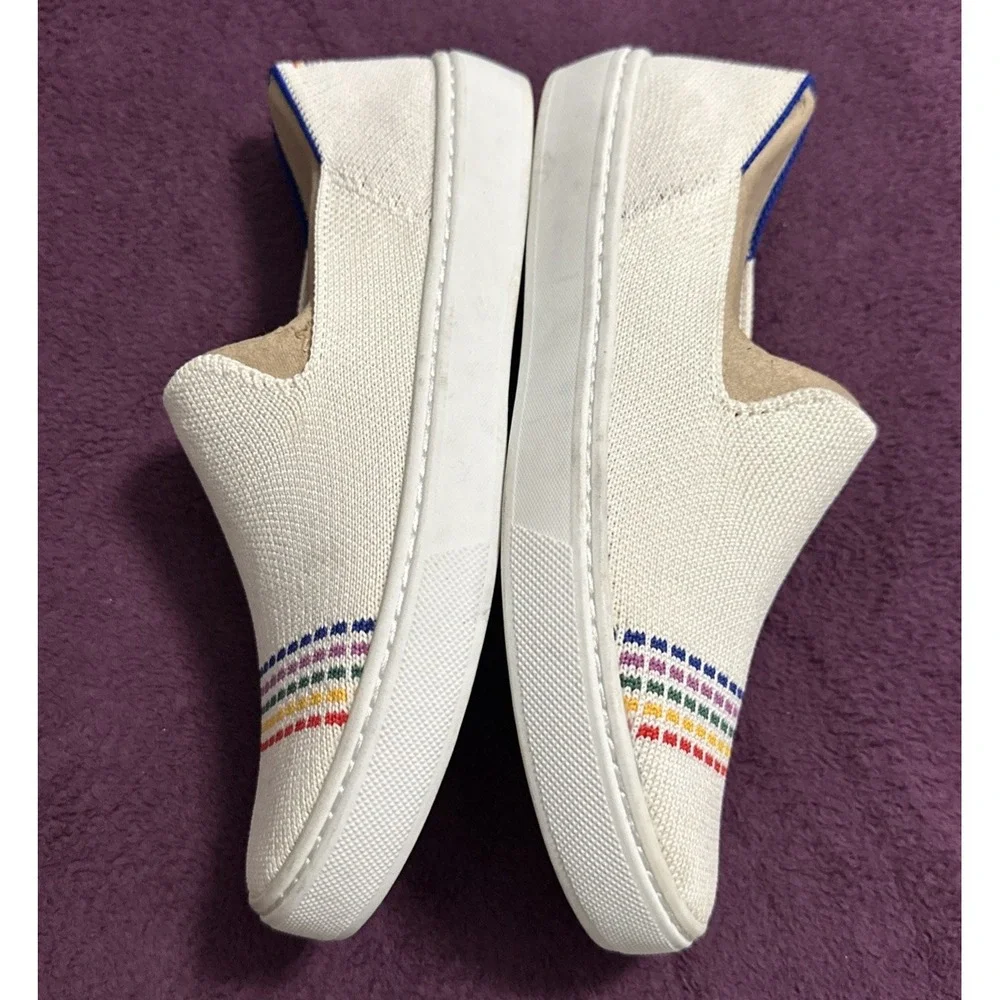 Rothy's Size EU 33 / US K2 The Kid White Rainbow Knit Slip On Sneaker Shoes